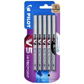 PILOT V5 Hi-Tecpoint Rollerball Pen - Fine 0.5mm Tip - Black Ink - Blister Pack of 10 Pens