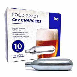 ICO C02, 10pcs, 16g CO2 Cartridges Non-Threaded, Food Grade CO2 Cartridges for Kegs and Beer Dispensers