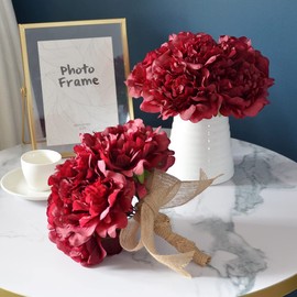 DH EYB 20pcs 5" Artificial Flower Peonies, Silk Peonies with 6" Stems, Flowers Suitable for Wedding Bouquets, Home Party Decoration (Wine Red)