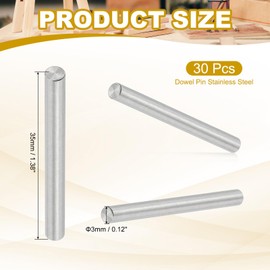 PATIKIL 3mm x 35mm Dowel Pin Stainless Steel, 30 Pcs 304 Stainless Steel Pegs Shelf Pins Rod Support Metal Fasten Elements for Shelves Furniture Fixing Component, Silver