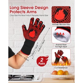 Innconee 2 Pairs BBQ Gloves 1472℉ Heat Resistant Gloves BBQ Fireproof Gloves Grill Mitts Grilling Gloves Non Slip Silicone Oven Mitts Gloves for Grilling, Cooking, Baking, Frying