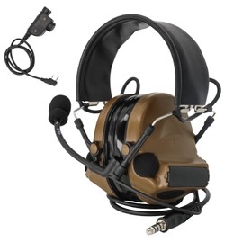 TSVISIONCORE Tactical Headset COMTA 2＆U94 PTT with Microphone Gel Ear Pads,Sound Amplification,Airsoft Sports (Coyote Brown)