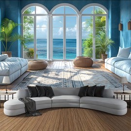 FENDROM Window Scenic View Tapestry Blue Sky and White Clouds Sea Wall Hanging Nature Futon Meditation Tapestries For Bedroom Living Room Dorm