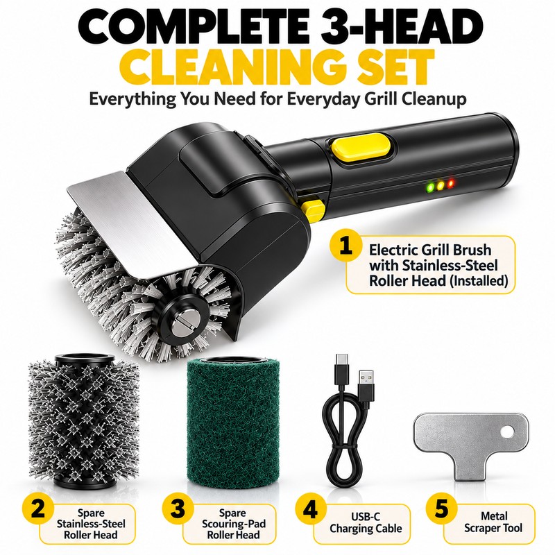 Rechargeable Electric Grill Brush, Cordless BBQ Grill Cleaner with 1100