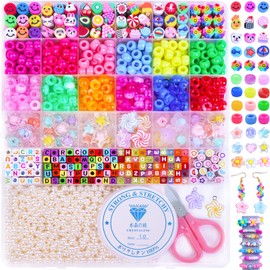 MontoSun Bead Bracelet Making Kit Pony Beads Polymer Clay Beads for Bracelets Making Charms Beads Flower Letter Beads for Jewelry Making DIY Art and Crafts Gifts for Girls age 4 5 6 7 8 9 10-12