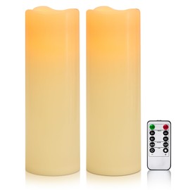 Yongmao 4" x 12" Ivory Large Waterproof Outdoor Flameless Candles Battery Operated LED Flickering Pillar Candles with Remote and Timer for Indoor Outdoor Lanterns, Long Lasting, Set of 2