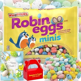 Easter Eggs Candy Pastel Colors | Solid Coated Crunchy Shell | Party Favor Basket Stuffer Filler Hunt Gift | Kids Boy Girl Teen Adult Home Office (Whopper Robin Eggs Minis Malted Milk Balls Candy)