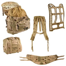 M MCGUIRE GEAR GI MOLLE II 3-Color Desert 5-Piece Pack System, Tactical Field Pack, Padded Shoulder Straps, Sleep System Carrier, Waist Belt and Pack Frame