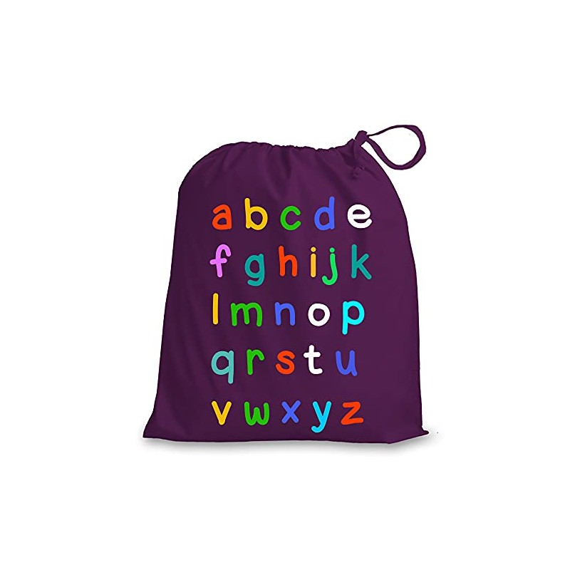 Busy Hands & Feet Alphabet Letters Drawstring Bag (Purple)