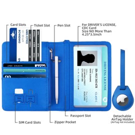 WALNEW Airtag Passport Holder, PU Leather RFID Blocking Passport Wallet with Airtag Holder and Zipper Pocket, Travel Accessories for Women & Men (Blue)