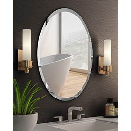 KOHROS Oval Beveled Polished Frameless Wall Mirror for Bathroom, Vanity, Bedroom (20" W x 28" H Oval)