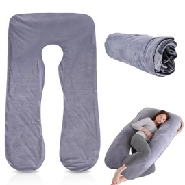 LEKEFETO Pregnancy Pillow Cover U-Shaped Pillowcase: Removable Cotton U Shape Maternity Pillow Case, Replacement Cover for Adult Nursing Pillow, Machine Washable, 140 x 80 cm, Grey