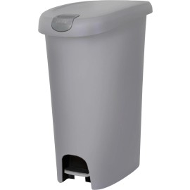 Hefty 12 Gallon Trash Can, Plastic Slim Lockable Step On Kitchen Trash Can, Gray