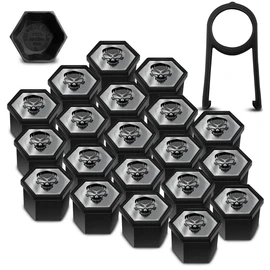 SkinoEu 20 x Wheel Bolts Wheel Nuts Rim Lock Nuts Caps Wheel Nut Covers Wheel Bolt Caps Wheel Nut Caps Plastic Covers Universal 17 mm Skull Black Silver Skull NC 21