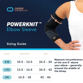 Copper Compression Codera | Manga de compresión de codo con tecnología PowerKnit | Codera de tenis para hombres y mujeres | Alivio del dolor de codo de tenista y tendinitis, golfistas, levantamiento de pesas, codo PK 2XL