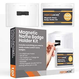 100 Pack of Magnetic Name Badge Holder Kit with Paper Inserts - 4âx3â Horizontal ID Card Name Tag for Conventions/Exhibitors/Events- Can Be Use as Vaccine Card Holder for CDC Immunization Record