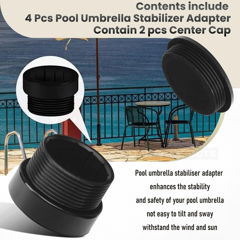 4 Pcs Pool Umbrella Stabilizer Adapter Threaded Adapter (1 1/2"