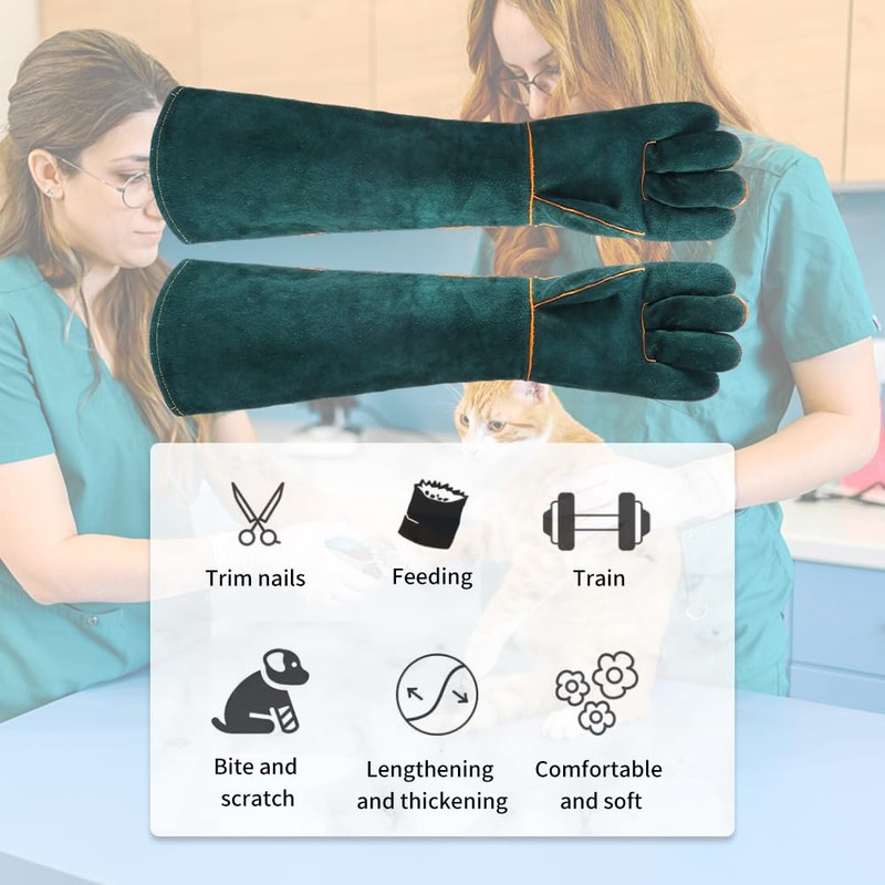 QWLWBU 1 Pair Animal Handling Gloves Bite Proof,Leather Welding Gloves,24.4in