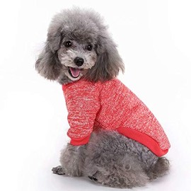 Dog Sweater Pet Clothes Dog Cat Girl Boy Fall Winter Outfits Apparel Pullovers Knitwear for Bichon Chihuahua Small Dogs Cats(L Red)