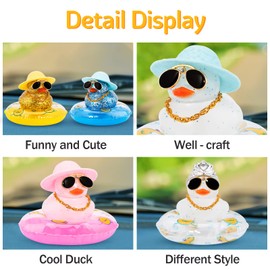 wonuu 2Pcs Car Dashboard Decorations Color Ducks, Rubber Duck for Car Ornament Accessories with Mini Hat Sunglasses Necklace and Swim Ring, B_Dark Blue&Pink Duck+Blue Sun Hat&Pink Sun Hat
