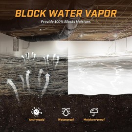 Crawl Space Vapor Barrier, 16 Mil Vapor Barriers, 10' x 25', Drop Cloth Vapor Barrier Covering for Crawl Space Encapsulation, Heavy Duty Polyethylene Plastic Sheeting, Black and White Panda Film