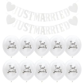 EPCDBBRT 2 Pieces Of Wedding Flags, 10 Pieces Of Latex Balloons, Wedding Banners And Decorations, Hanging Background Props, Wedding Decorations