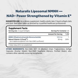 Naturalis Liposomal NMNH 300mg (NMN Alternative) | Boost NAD+ Levels & Support Healthy Aging* | Bioenhanced with Vitamin E for Advanced Absorption, Stability & Antioxidant Protection* | 120 Softgels
