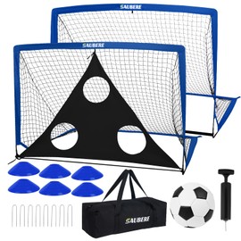 6x4 ft Kids Soccer Goals for Backyard Set of 2- Portable Pop Up Soccer Net for Backyard for Kids Toddler Youth, Soccer Training Equipment+ Soccer Goal Target, Ball and Cones, Outdoor Soccer Games