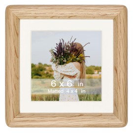 ECLSDL Square 6x6 Picture Frame Horizontal Vertical Display Photos 4x4 with Mat or 6x6 without Mat Made of Solid Natural Oak Wood with Real Glass Table Desktop Standing Wall Mounting Gallery Frames