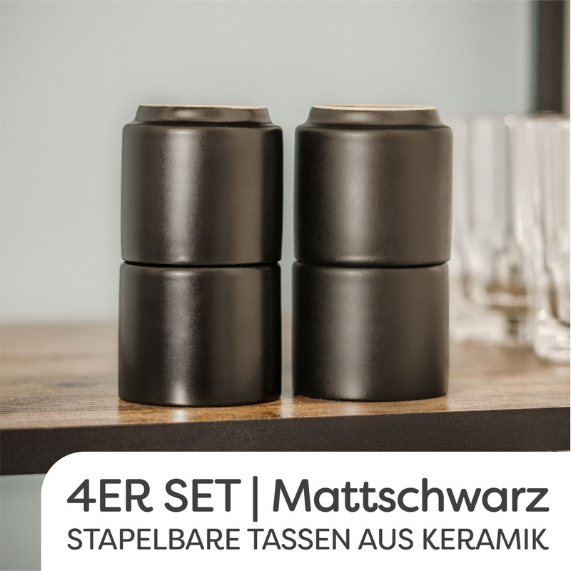 Cosumy Espresso Cups, Black, Set of 4, Made of Ceramic,