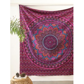 Popular Handicrafts Mandala Hippie Psychedelic Ombre Tapestry Wall Hanging - Indian Maditation Gypsy Bohemian Hippy Dorm Room Decor Purple Wine 60x54 Inch