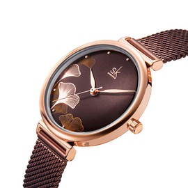 Alienwork Women's Rose Gold Metal Mesh Bracelet Stainless Steel Brown Elegant, Rose Gold/Brown/Rose Gold/Brown Mesh Bracelet, Classic and minimalist