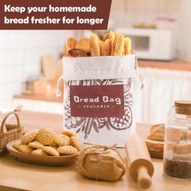 Bread Bags, 2 Pack Bread Bags Reusable Linen with Plastic Lining, Large 17“×13”Homemade ‌Loaf Storage Bags Bread Box for Artisan Bread, Round Loaf, Sourdough
