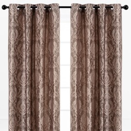 Chanasya Premium Damask Pattern Luxury Brown Curtains - 63 Inch Panels with Grommets - for Living Room Windows Bedroom Kitchen Dining - Elegant Jacquard Classy Design - Room Darkening 2 Panel Set