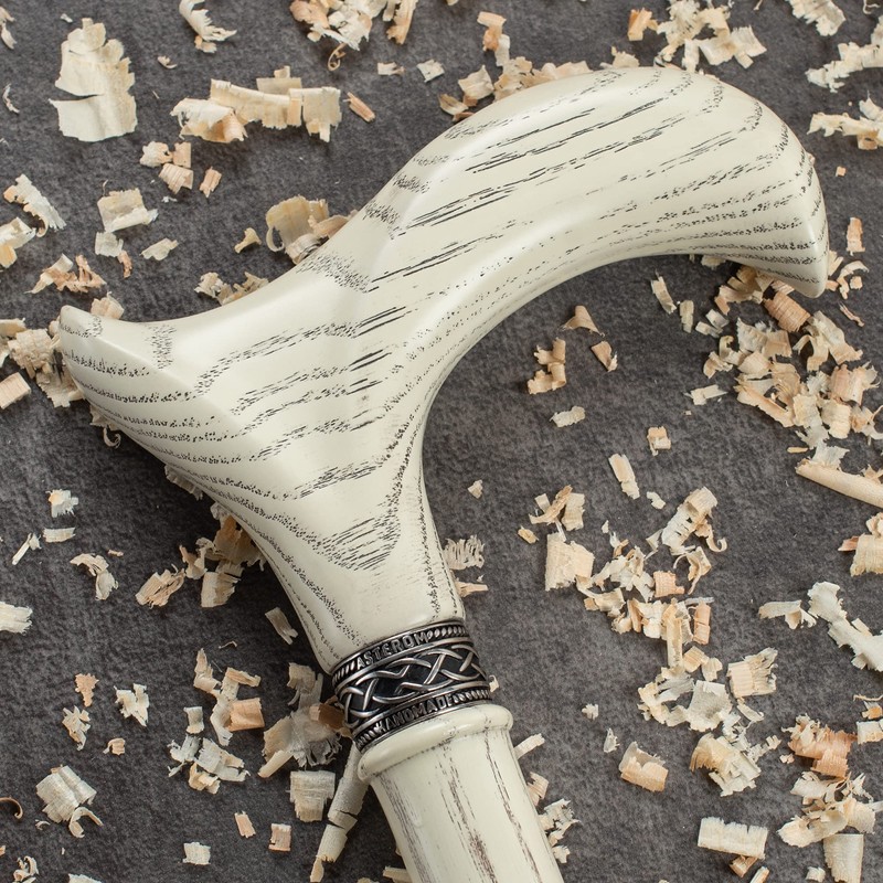Asterom White Walking Cane - Handmade, Ergonomic, Sturdy - Wooden