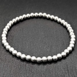 Silverly 4 mm Sterling Silver Bead Bracelet - 925 Solid Silver Bracelets for Women - Beaded Elastic String Stacker Bracelets for Teen Girls - Round Ball Adjustable Stretch Design - Friend Gifts