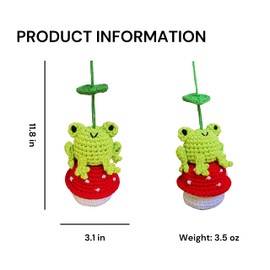 MADE BY BUNNY Crochet Frog and Mushroom Ornament, Accessories for Rear View Window, Handmade Hanging Car Charm, Automotive Interior Decorations, House Decoration (Frog and Mushroom)