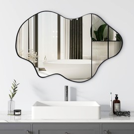Tanmicoshomy Black Bathroom Mirror 24x36 Inch, Asymmetrical Framed Wall Mirrors for Bathroom, Bedroom or Living Room, Vertical or Horizontal Hanging