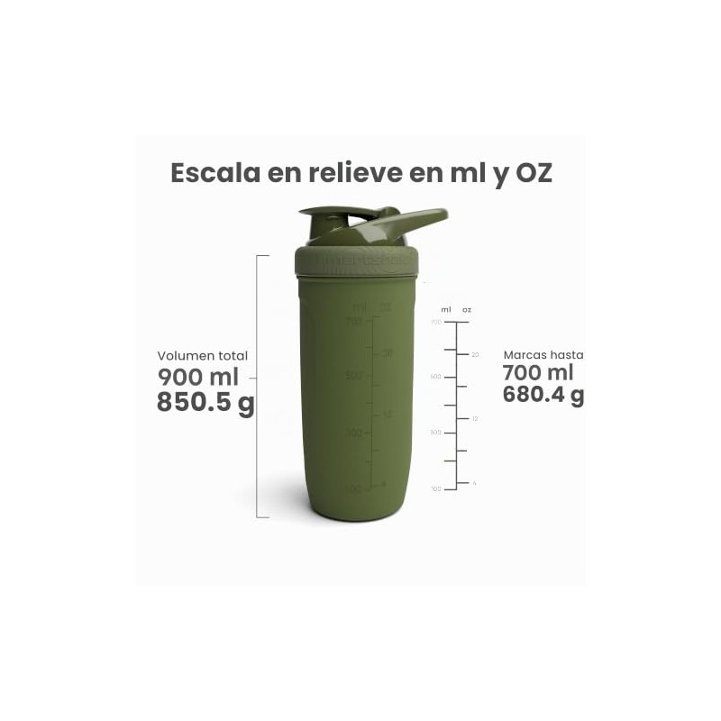 SmartShake Reforce Verde Botella Mezcladora de Acero Inoxidable 900 ml,