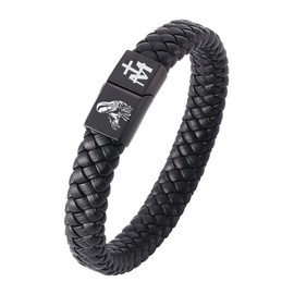 KBNSUIAN Sturdy Christ Jesus Mother Prayer Bracelet - Holy Virgin Mary Mother of Mercy Leather Cuff Bangle, Catholic Blessed Maria Protection Wristband,8.07inch