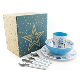 SmileKIDZ ~ OLLIE OWL ~ Deluxe 7 Piece Eating Set ~ Includes Plate, Bowl, Tumbler and 4 Piece Cutlery Set