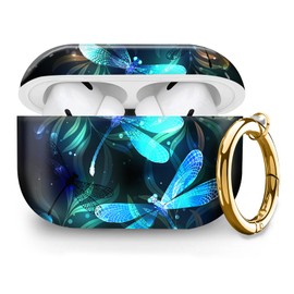 Compatible with AirPod Pro 2nd/1st Generation Case Cover, Cute Hard & Shockproof Skin Case Cover with Gold Round Keychain, for Men Women & Girls(Cute Dragonfly)