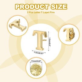 PATIKIL Letter t Lapel Pins, 2 Pack Initial Alphabet Collar Pins Letter Copper Brooch Pins for Mens & Womens Shirt Dress Suits Business Events, Gold