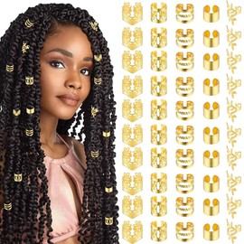 TSUOUKL 50 Stück Goldene Haarspangen für Zöpfe und Dreadlocks, Loc-Schmuck und Manschetten-Clips für Männer, Frauen, Mädchen und Jungen - Vielseitiger Haarschmuck für Styling und Accessoires