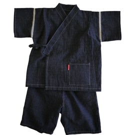 Watanosato Children's Jinbei, Boys Kurume Chijimi Woven Literature Pattern, 90/100/110/120/130/140/150, navy