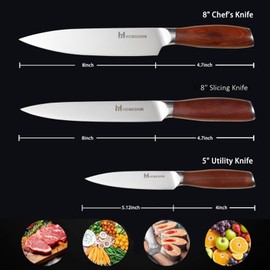 Howashin Professional Kitchen Knives High Carbon Stainless Steel Chef Knife Set,3PCS Ultra Sharp Japanese Knife with Sheath,Ergonomic Rosewood Handle Elegant Gift Box for Home or Restaurant