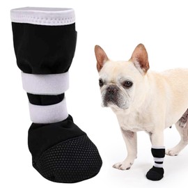 ETIAL Dog Paw Wound Recovery Boot for Injured Paw, Anti-Slip Dog Shoe with Self-Adhesive Strap, Dog Paw Protector for Outdoor Walking & Keep Dogs from Licking Wounds (Black w/White, S)