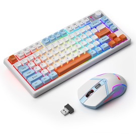 BlueFinger 75% Wireless Gaming Keyboard and Mouse with Smart Display, Rechargeable Light Up Wireless Keyboard with Knob Control, RGB Backlit Gaming Mouse for Mac Laptop Computer PC Gamer