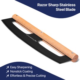 KitchenStar 14-Inch Pizza Cutter Rocker Blade - Razor Sharp Stainless Steel Slicer Knife, Stylish Beech Wood Handle, Protective Cover - Professional Pizza Oven Accessories, Black