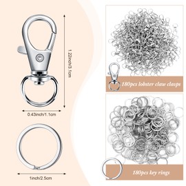 Highergo 360 Pcs Keychains Clips with Key Rings 180 Pcs Metal Swivel Snap Hooks and 180 Pcs Key Chain Rings Lobster Claw Clasp with Key Rings Keychain Clips Bulk Key Chain Making Kit for Crafts
